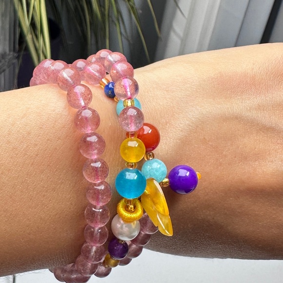 Strawberry Quartz Multi-Wrap Bracelet – Natural Crystal Healing Beads - Picture 3 of 5